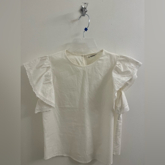 Off-white/cream shirt with short ruffled sleeves - Picture 1 of 1